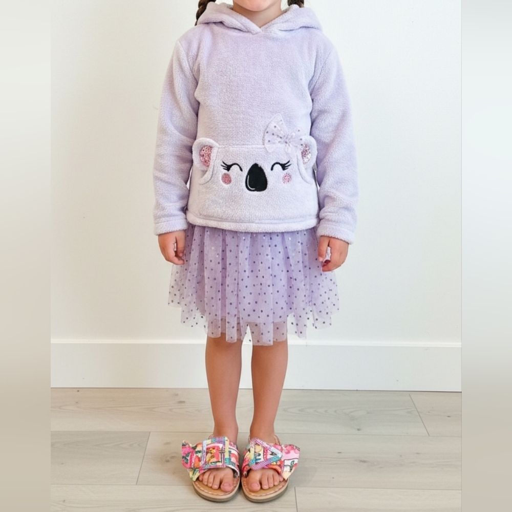 Zunie 2 Pc Purple Tank Sequin Dress W/Fur Hooded Pullover Jacket Girl's Size 6